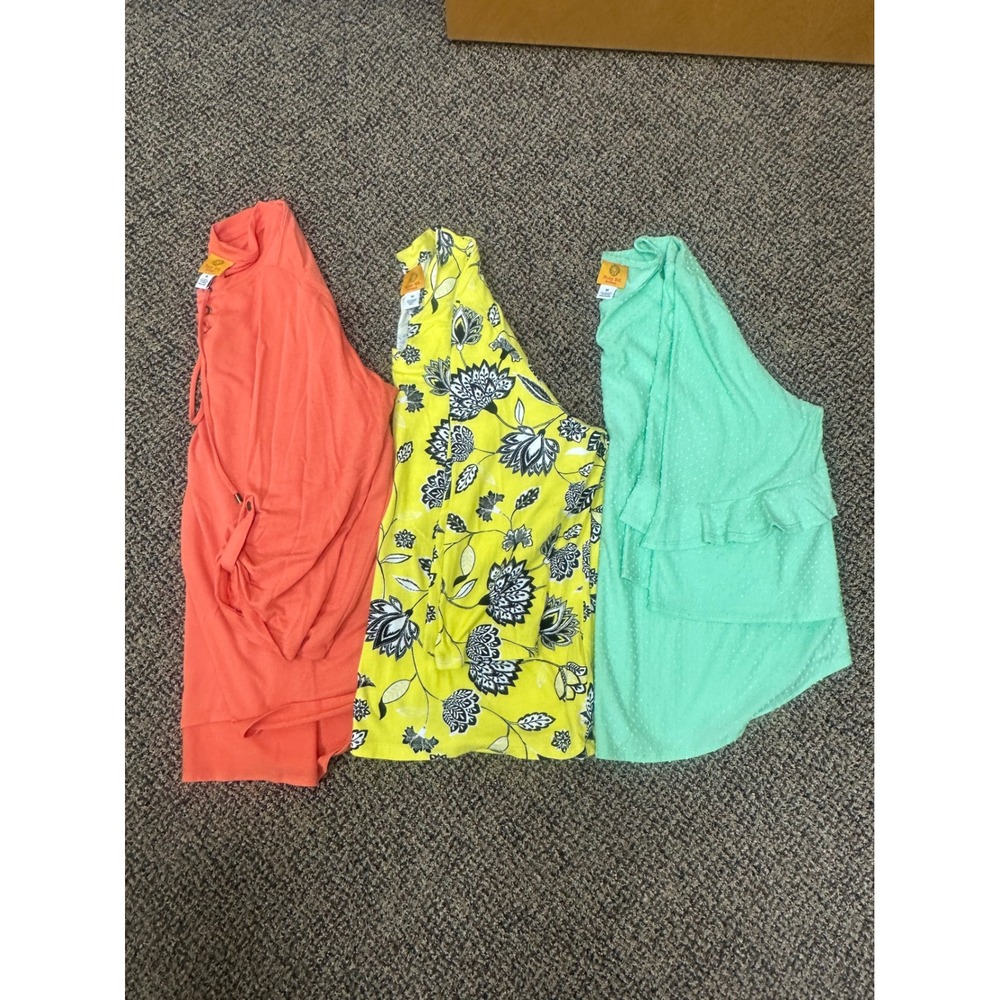 Ruby Rd Woman Plus Size 1X Top Bundle Lot 3 Coral Yellow Floral Mint Swiss Dot